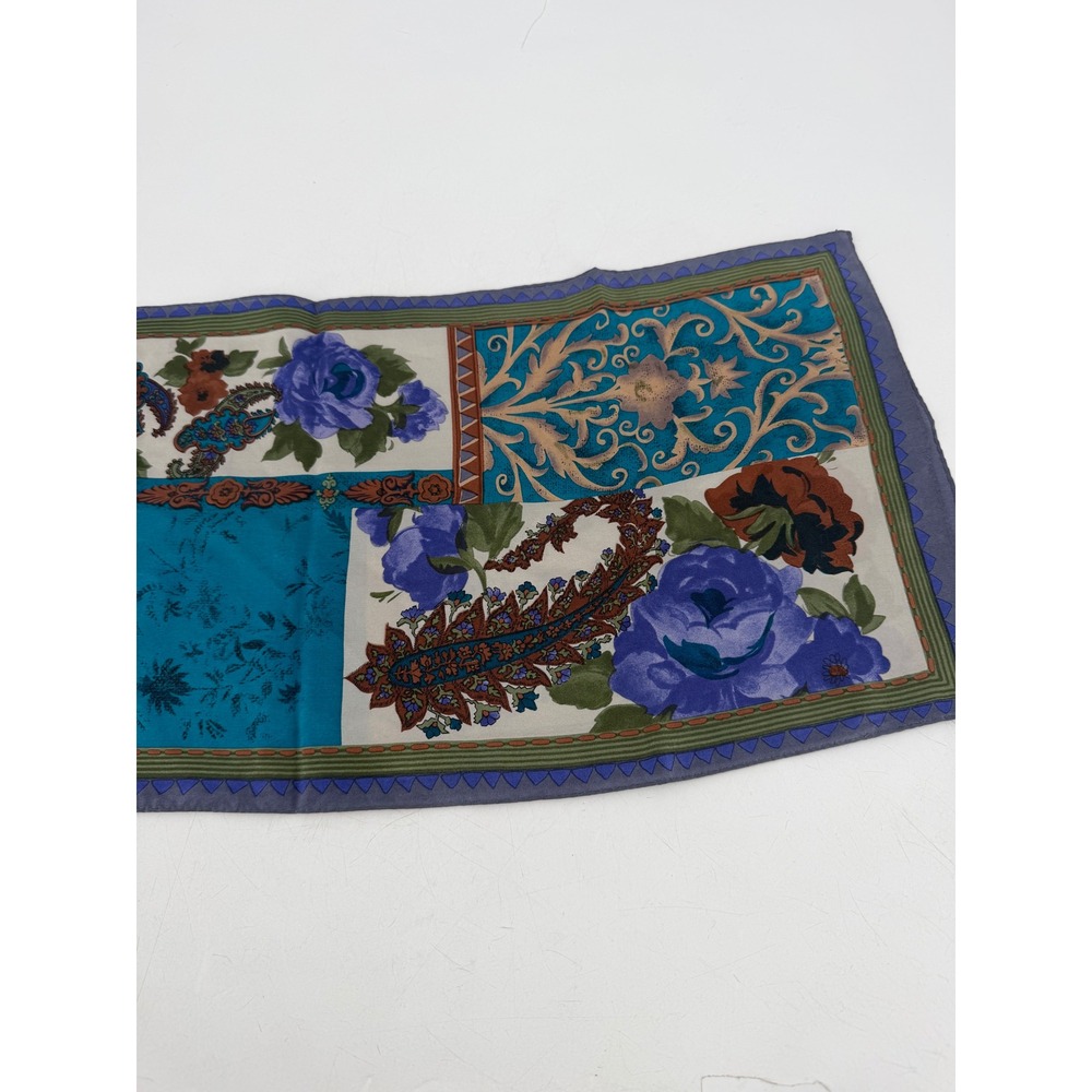Oscar de la Renta Scarf Women OS Blue Floral Paisley Silk Vintage Luxury Chic - Picture 5 of 7
